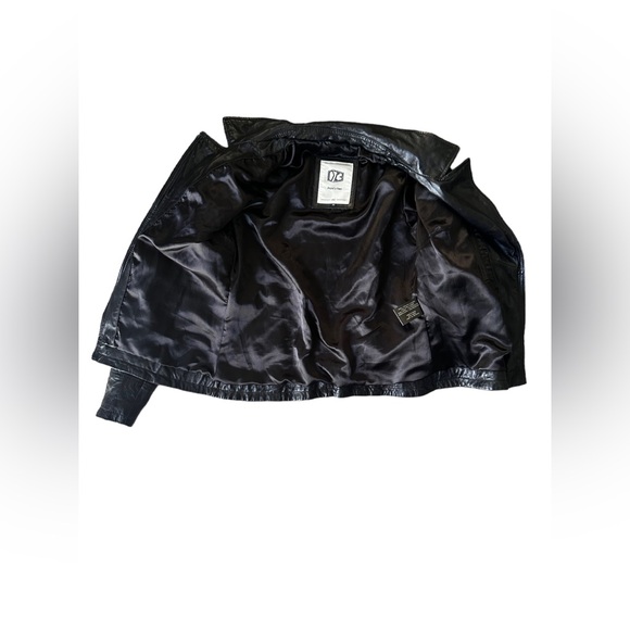 D73 Black Leather Biker Jacket Woven Leather Women’s Size M - Picture 6 of 15